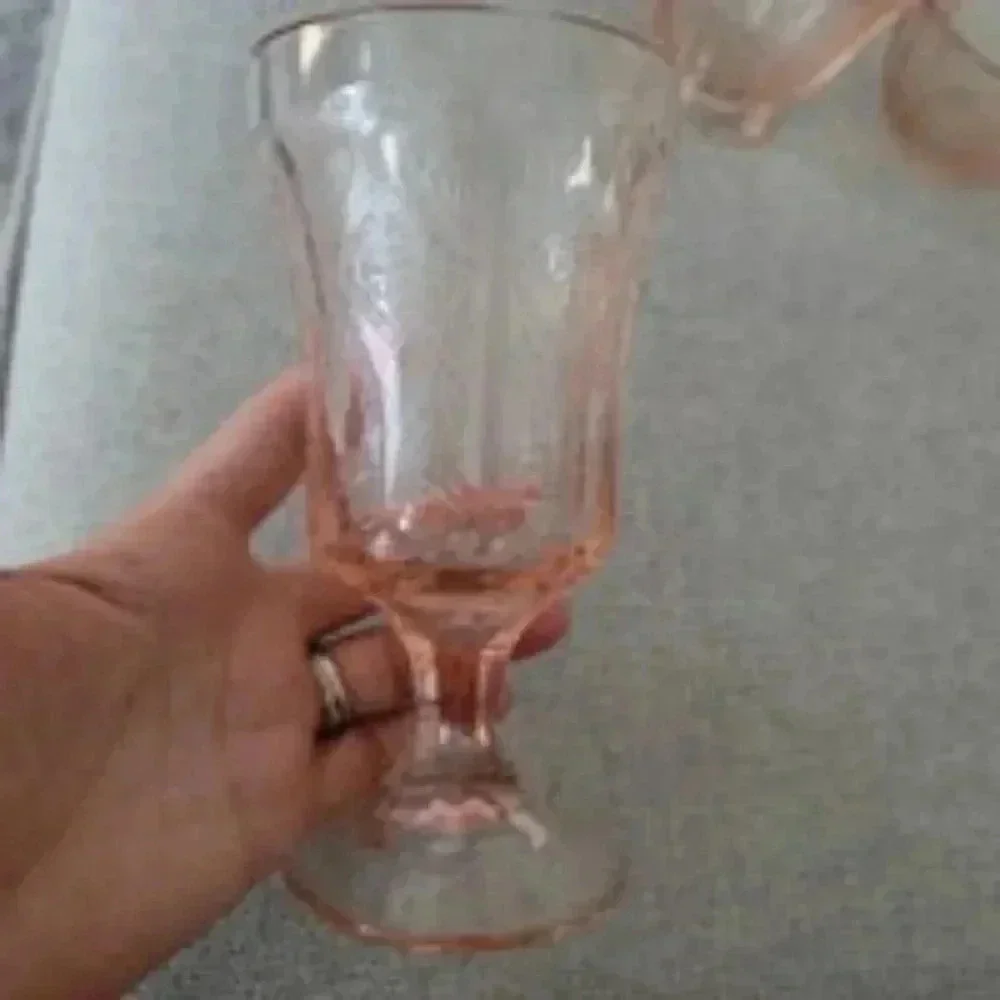 Vintage Depression Federal Madrid Glass Pink Teacup , goblet, and creamer.